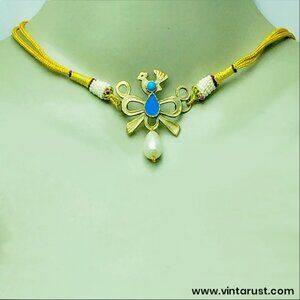Handmade Afghani Choker Jewelry Set: Turquoise, Pearl, and Bird